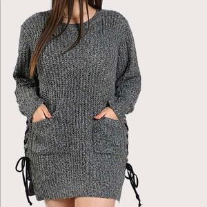 Knitted Long Sleeve Lace Up Dress